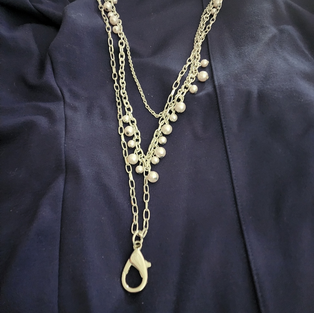 Layered Necklace Lanyard Length, Pearls, Career Badge Holder, Eyeglasses Jewelry